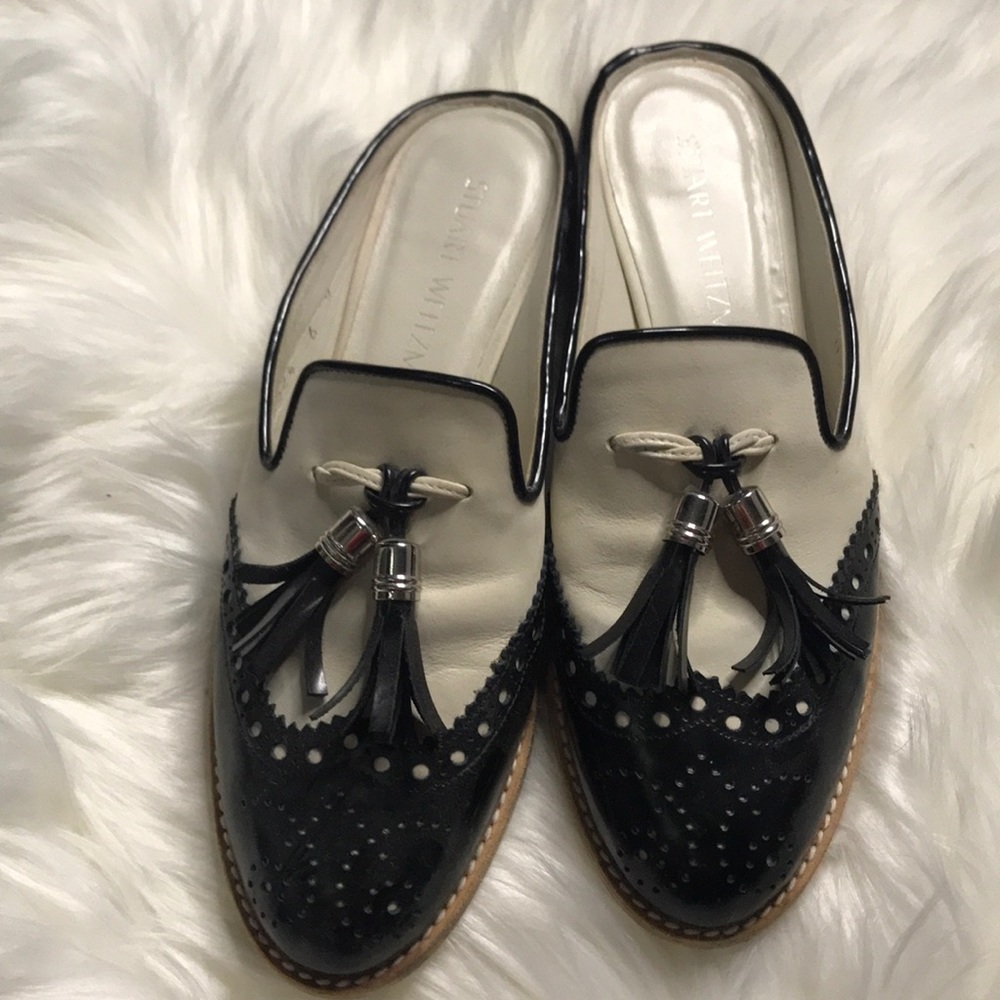 Stuart Weitzman Size 6 Cream Black Slide Loafer - image 4